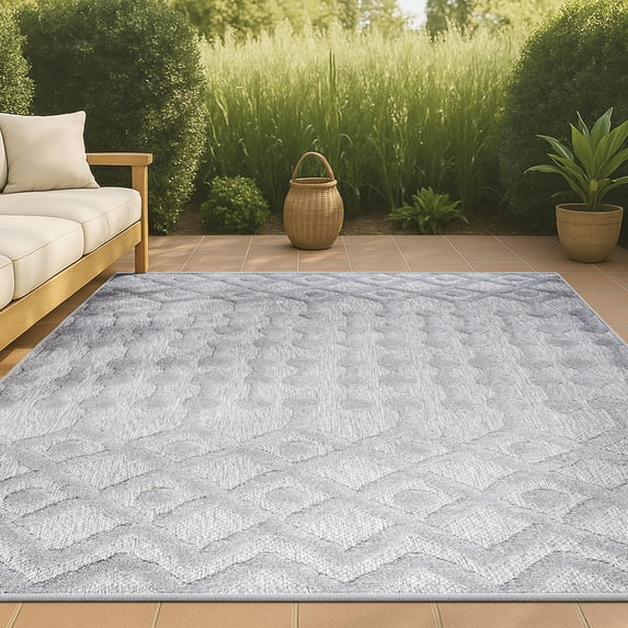 JONATHAN Y IBIZA 5 x 8 Area Rug, Peralta Moroccan Diamond - Light Gray, IBZ103C-5