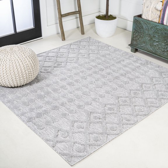 JONATHAN Y IBIZA 5' Square Area Rug, Peralta Moroccan Diamond - Light Gray, IBZ103C-5SQ