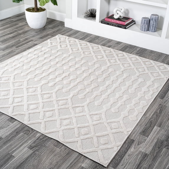 JONATHAN Y IBIZA 5' Square Area Rug, Peralta Moroccan Diamond - Ivory, IBZ103D-5SQ