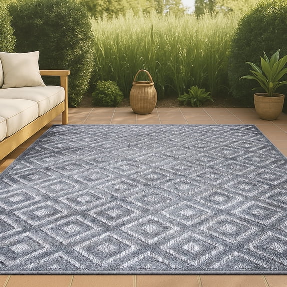 JONATHAN Y IBIZA 3 x 5 Area Rug, Portmany Neutral Diamond Trellis - Dark Gray, IBZ104A-3