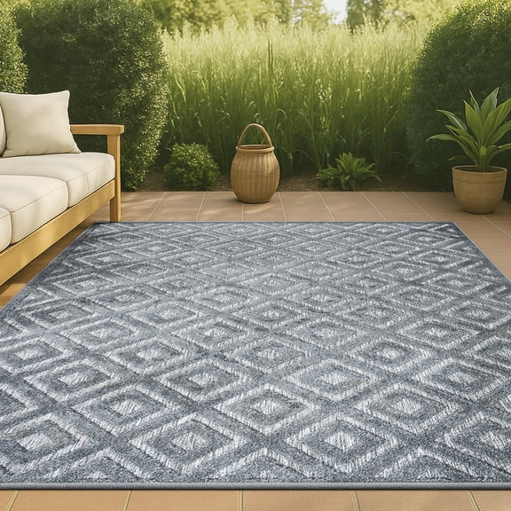 JONATHAN Y IBIZA 8 x 10 Area Rug, Portmany Neutral Diamond Trellis - Dark Gray, IBZ104A-8
