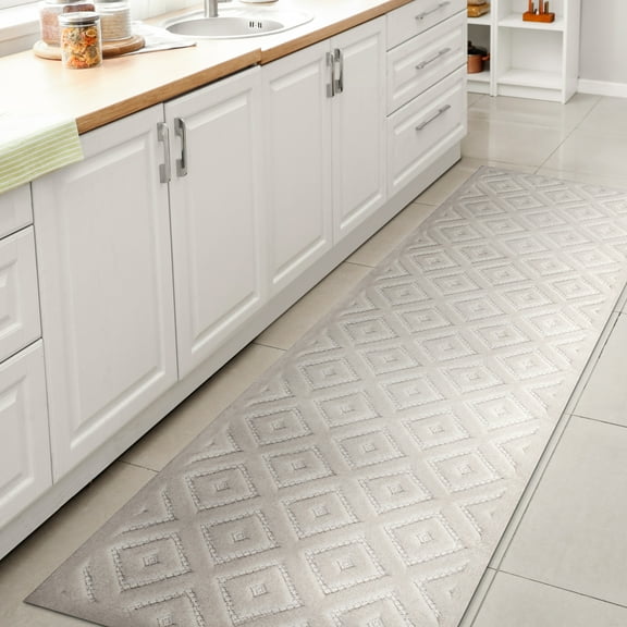 JONATHAN Y IBIZA 2 x 8 Runner Rug, Portmany Neutral Diamond Trellis - Ivory, IBZ104D-28