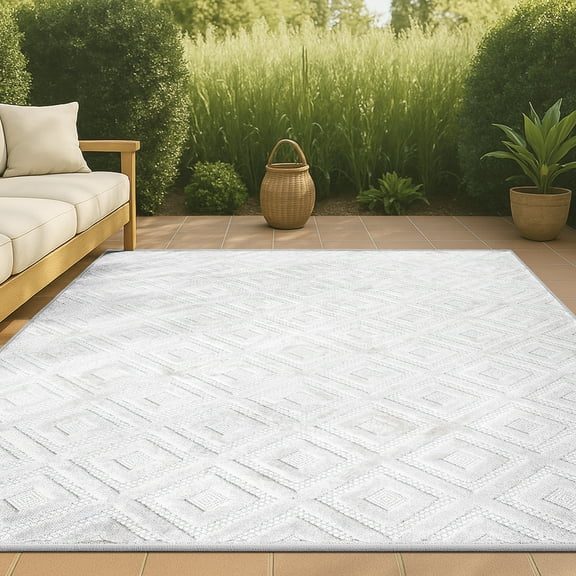 JONATHAN Y IBIZA 4 x 6 Area Rug, Portmany Neutral Diamond Trellis - Ivory, IBZ104D-4