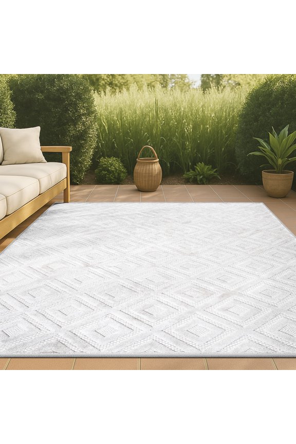 IBIZA 5 x 8 Area Rug, Portmany Neutral Diamond Trellis - Ivory, IBZ104D-5