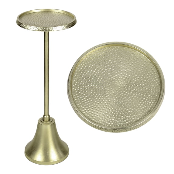 JONATHAN Y Irida 24" Art Deco Designer Pedestal Drink Table and Decorative End Table with Hammered Round Top and Bell Base, Antique Gold, END4007A