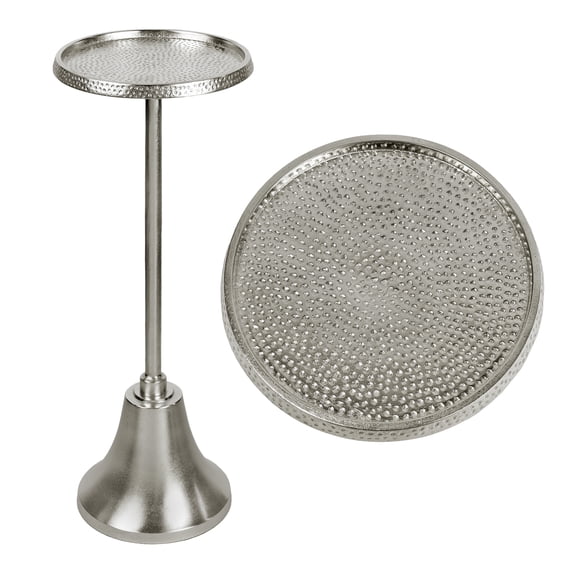 JONATHAN Y Irida 24" Art Deco Designer Pedestal Drink Table and Decorative End Table with Hammered Round Top and Bell Base, Antique Nickel, END4007B
