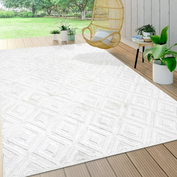 JONATHAN Y JONATHAN Y Ankara Neutral Diamond Trellis Indoor/Outdoor Area Rug 3 X 5 - Ivory