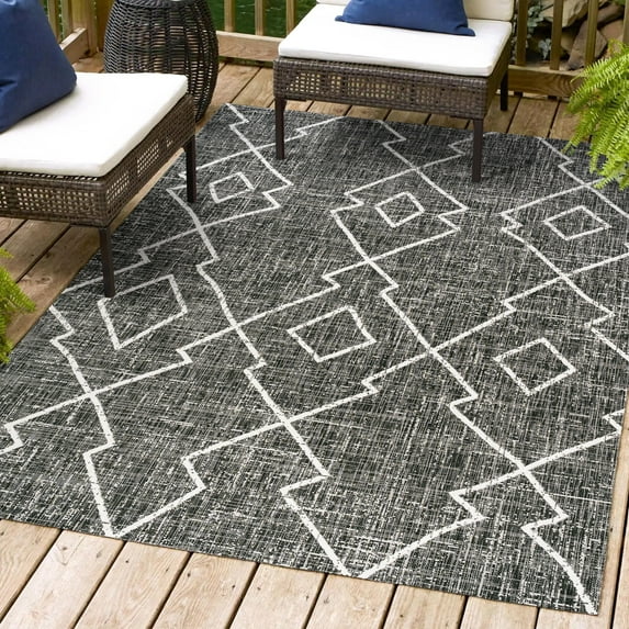 JONATHAN Y JONATHAN Y Derya Tribal Diamond Trellis Indoor/Outdoor Area Rug 4 X 6 - Black/Ivory