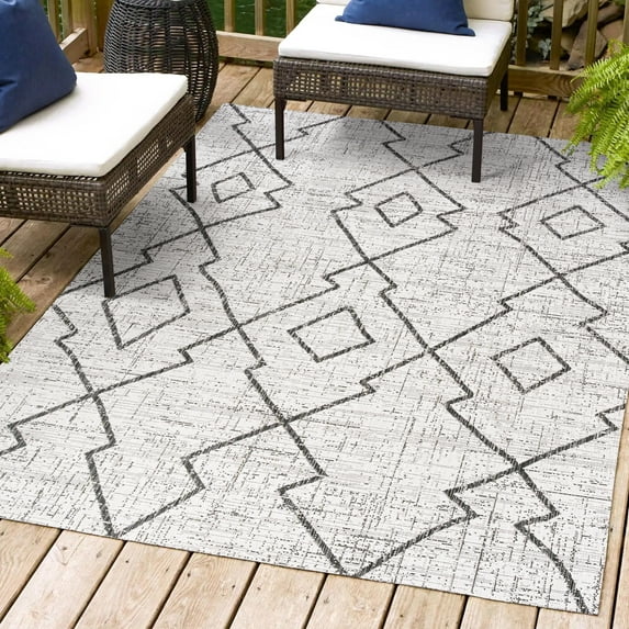 JONATHAN Y JONATHAN Y Derya Tribal Diamond Trellis Indoor/Outdoor Area Rug 4 X 6 - Ivory/Black
