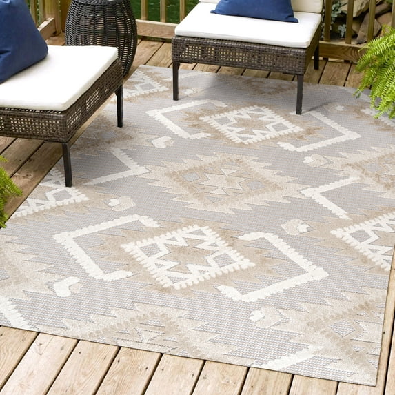 JONATHAN Y JONATHAN Y Duwun High-Low Pile Neutral Diamond Kilim Indoor/Outdoor Area Rug 3 X 5 - Beige/Gray