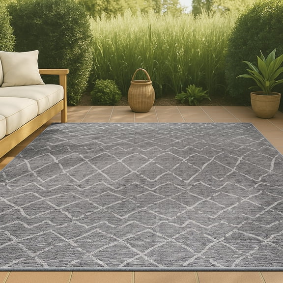 JONATHAN Y SANTA MONICA 3 x 5 Area Rug, Madaba Moroccan Trellis - Gray/Cream, SMB114A-3