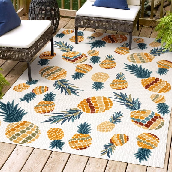 Pineaaple Insoired Rug JONATHAN Y JONATHAN Y Limone Bold Pineapple High-Low Indoor/Outdoor ...