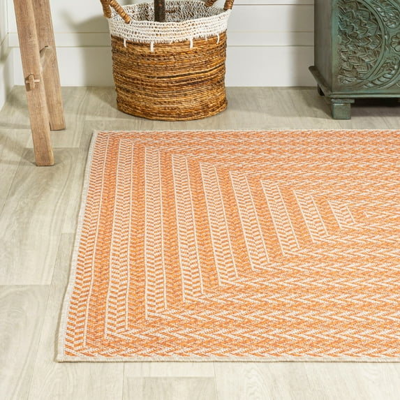 JONATHAN Y JONATHAN Y Lucia Modern Concentric Squares Indoor/Outdoor Area Rug 3 X 5 - Orange/Cream
