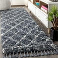 thumbnail image 1 of JONATHAN Y JONATHAN  Y Modern Shag Plush Tassel Moroccan Geometric Trellis Area Rug 2 X 8 - Denim Blue/Cream, 1 of 5