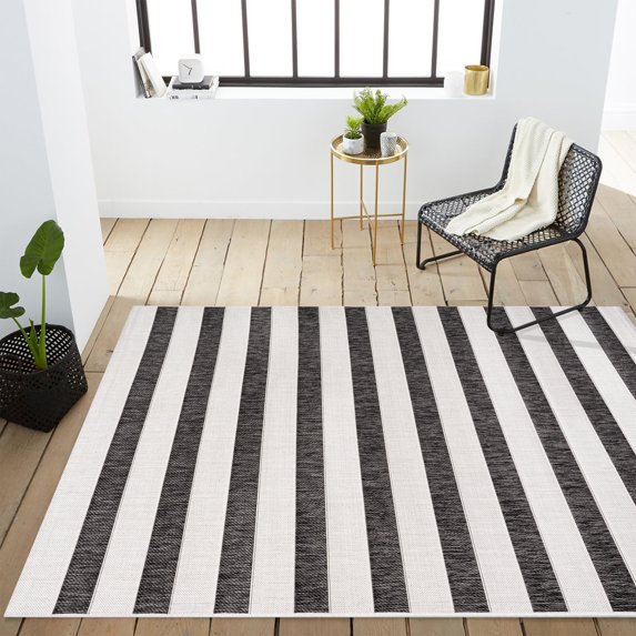 JONATHAN Y JONATHAN Y Tavira Wide Stripe Indoor/Outdoor Area Rug 6' x 9' - Black/Cream