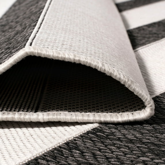 JONATHAN Y JONATHAN Y Tavira Wide Stripe Indoor/Outdoor Area Rug 9' Round - Black/Cream