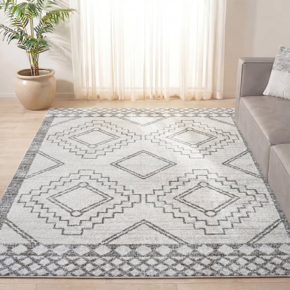 JONATHAN Y Moroccan Hype 5' x 8' Geometric Polypropylene Cream/Gray Rectangle Area Rug, VMOH200B-5