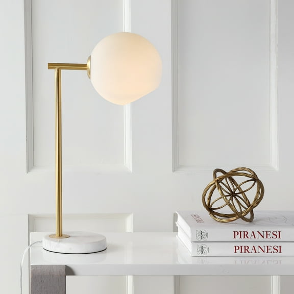 JONATHAN Y Charles 20.5" Contemporary Modern Metal/Marble LED Table Lamp, Gold/White, JYL1000A