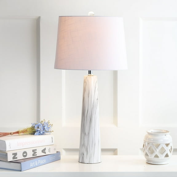 JONATHAN Y Bradley 29" Resin LED Table Lamp, White/Black Faux Marble, JYL1002A