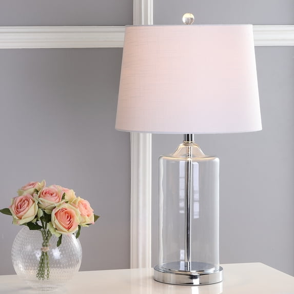 JONATHAN Y Walsh 25" Glass LED Table Lamp, Clear/Chrome, JYL1018A