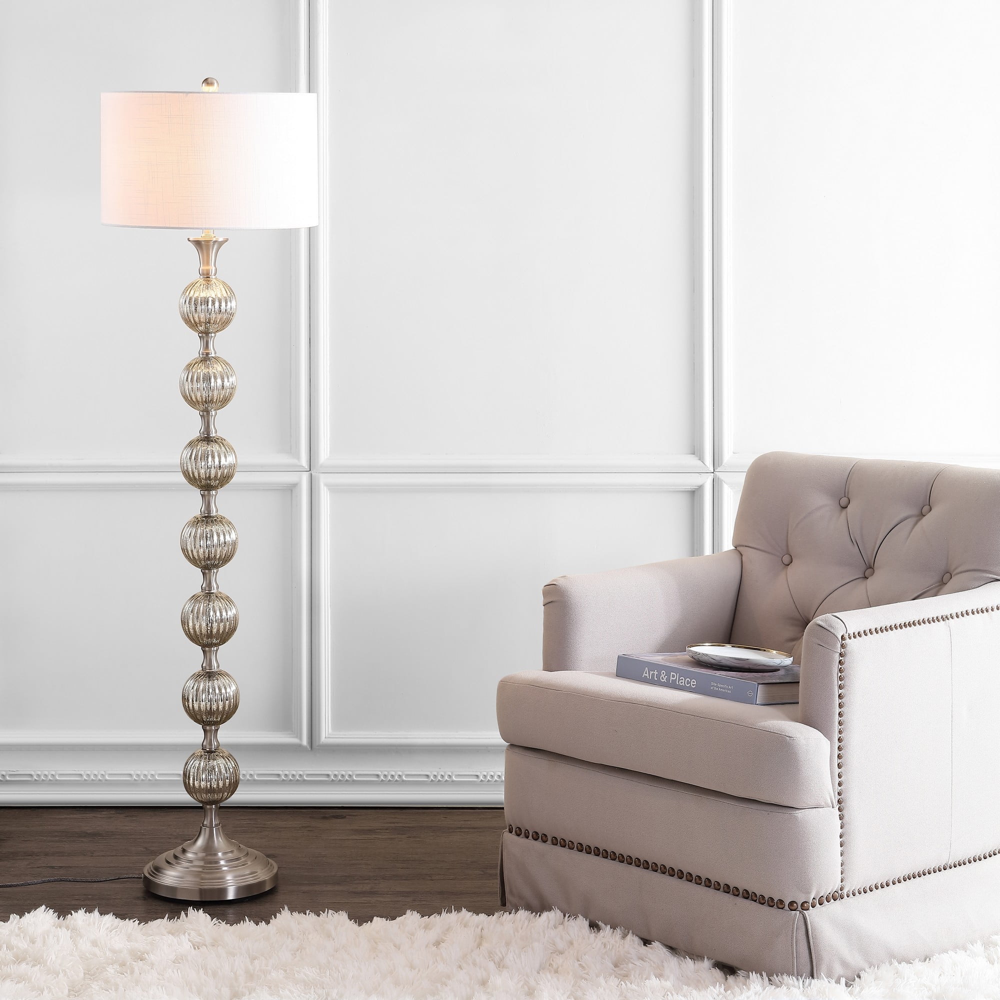 JONATHAN Y Oslo 60.5" Glass/Metal LED Floor Lamp, Mercury Silver, JYL1019A