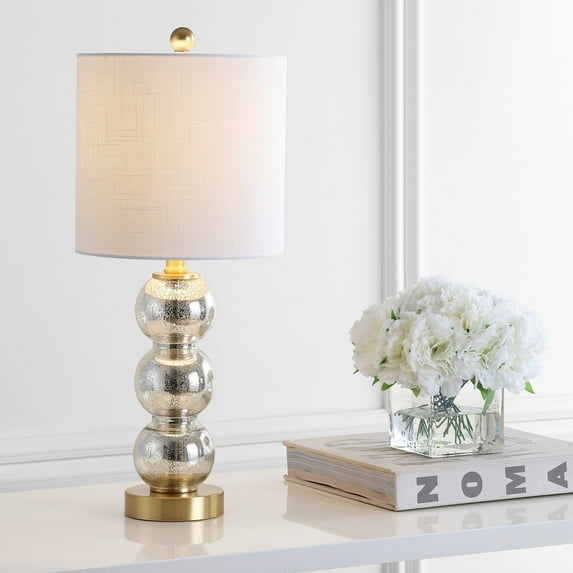 JONATHAN Y February 21" Glass/Metal LED Table Lamp, Mercury Glass/Brass Gold, JYL1021C