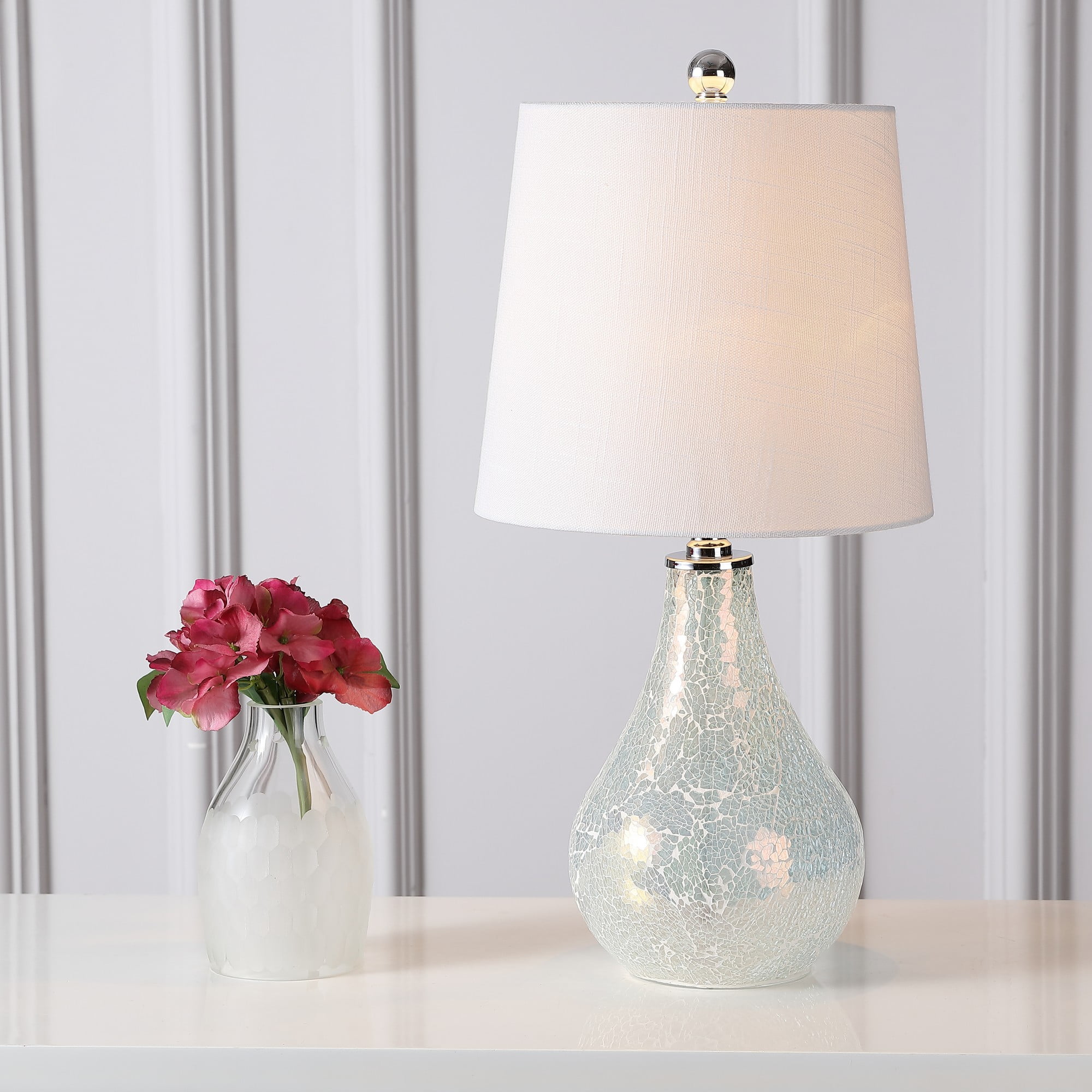 Mona 20" White Mosaic Table Lamp with Linen Shade