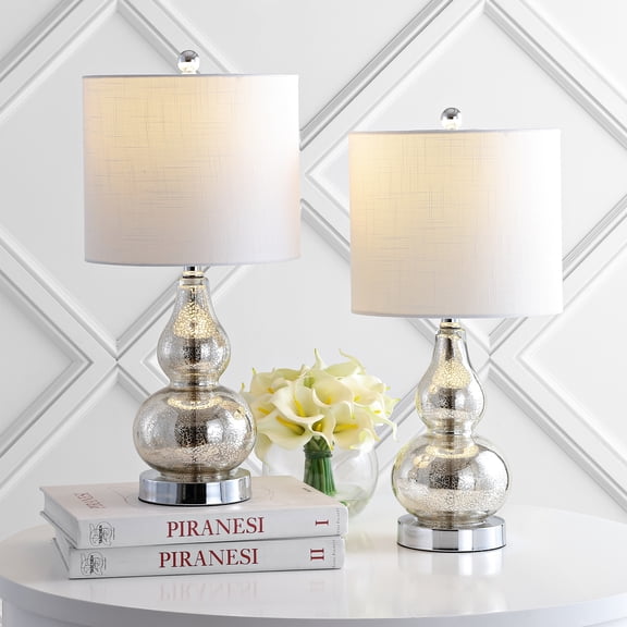 JONATHAN Y Anya 20.5" Mini Glass Table Lamp, Silver (Set of 2), JYL1028C-SET2