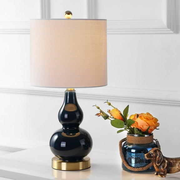 JONATHAN Y Anya 20.5" Mini Glass LED Table Lamp, Navy, JYL1028F