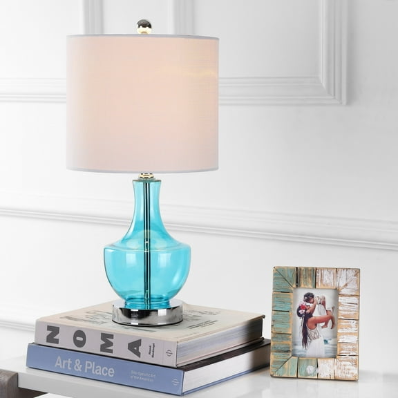 JONATHAN Y Colette 20" Mini Glass LED Table Lamp, Amalfi Blue, JYL1029C