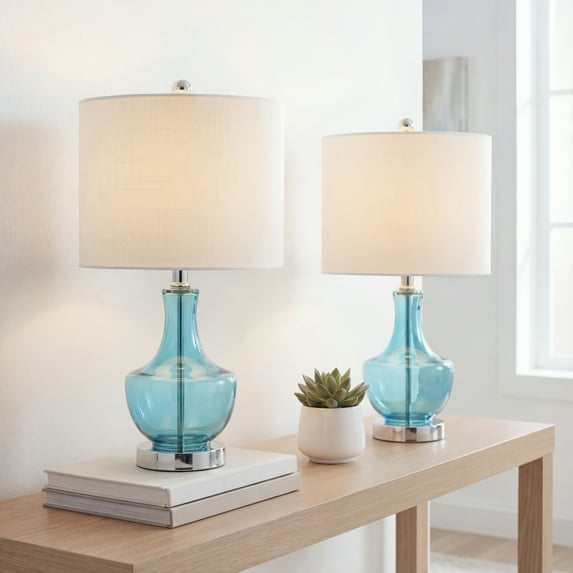 JONATHAN Y Colette 20" Mini Glass Table Lamp, Amalfi Blue (Set of 2), JYL1029C-SET2