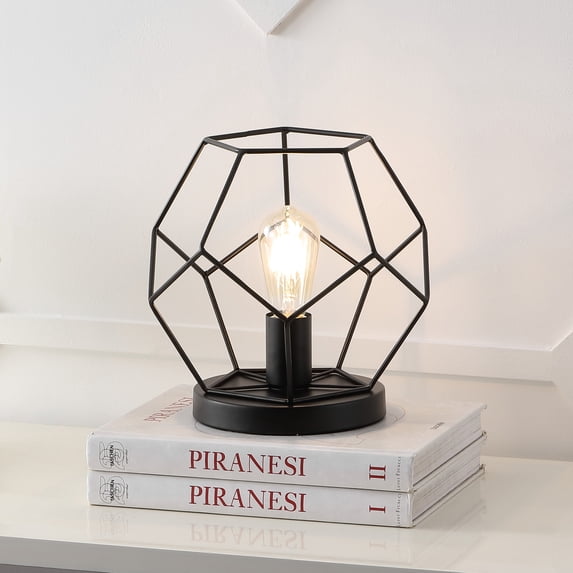 JONATHAN Y James 10" MidCentury Glam Metal Geometric LED Table Lamp, Black, JYL1047B