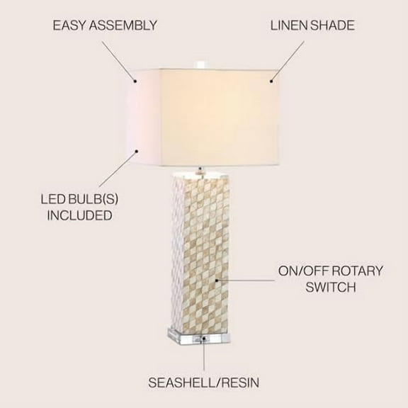 JONATHAN Y JYL1048A Daniel 30.5" Seashell/Crystal LED Table Lamp Coastal Traditional Bedside Desk Nightstand Lamp for Bedroom Living Room Office College Bookcase LED Bulb Included,