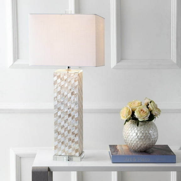 JONATHAN Y Daniel 30.5" Seashell/Crystal LED Table Lamp, Cream, JYL1048A