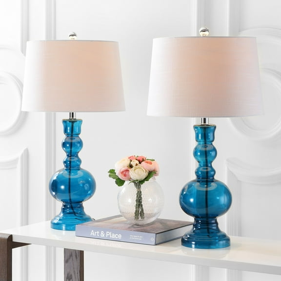 JONATHAN Y Genie 28.5" Glass LED Table Lamp, Night Blue (Set of 2), JYL1061C-SET2