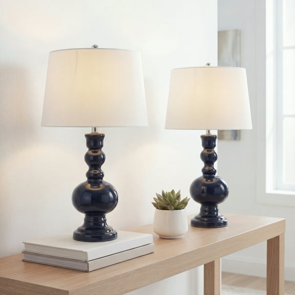 JONATHAN Y Genie 28.5" Glass LED Table Lamp, Navy (Set of 2), JYL1061E-SET2