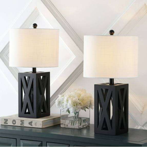 JONATHAN Y Stewart 21.5" Farmhouse Wood LED Table Lamp, Black (Set of 2), JYL1062C-SET2