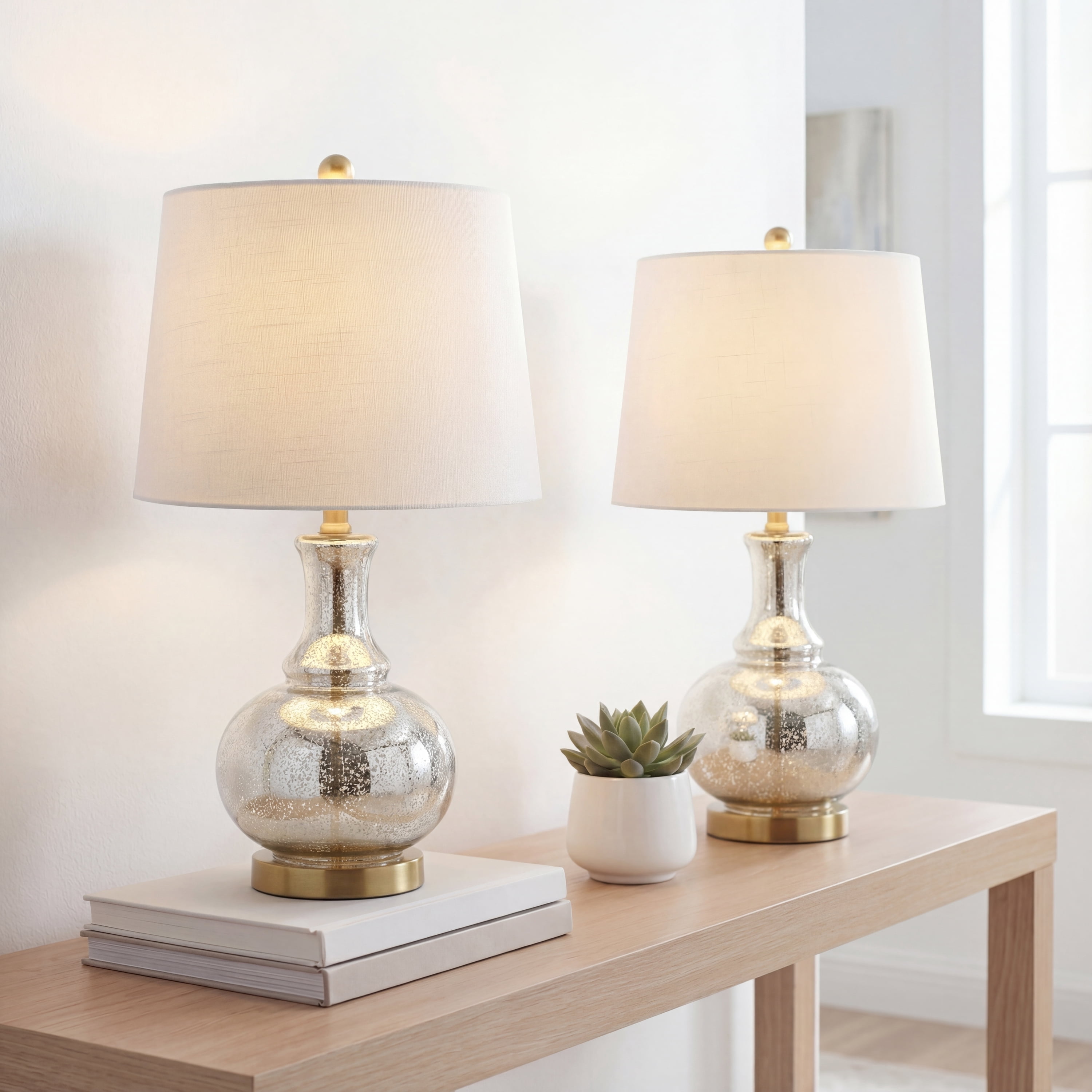 JONATHAN Y, Lavelle Glass LED Table Lamp, 25 inches, Mercury Silver ...