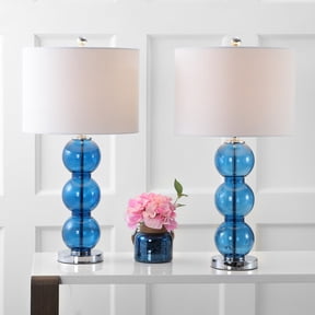 JONATHAN Y Bella 27" Glass Triple-Sphere LED Table Lamp, Cobalt Blue/Chrome (Set of 2), JYL1070E-SET2