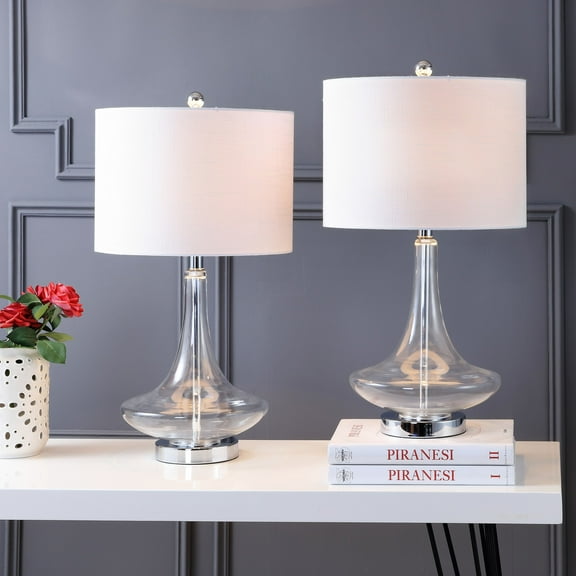 JONATHAN Y Cecile 25.5" Glass Teardrop LED Table Lamp, Clear/Chrome (Set of 2), JYL1081C-SET2