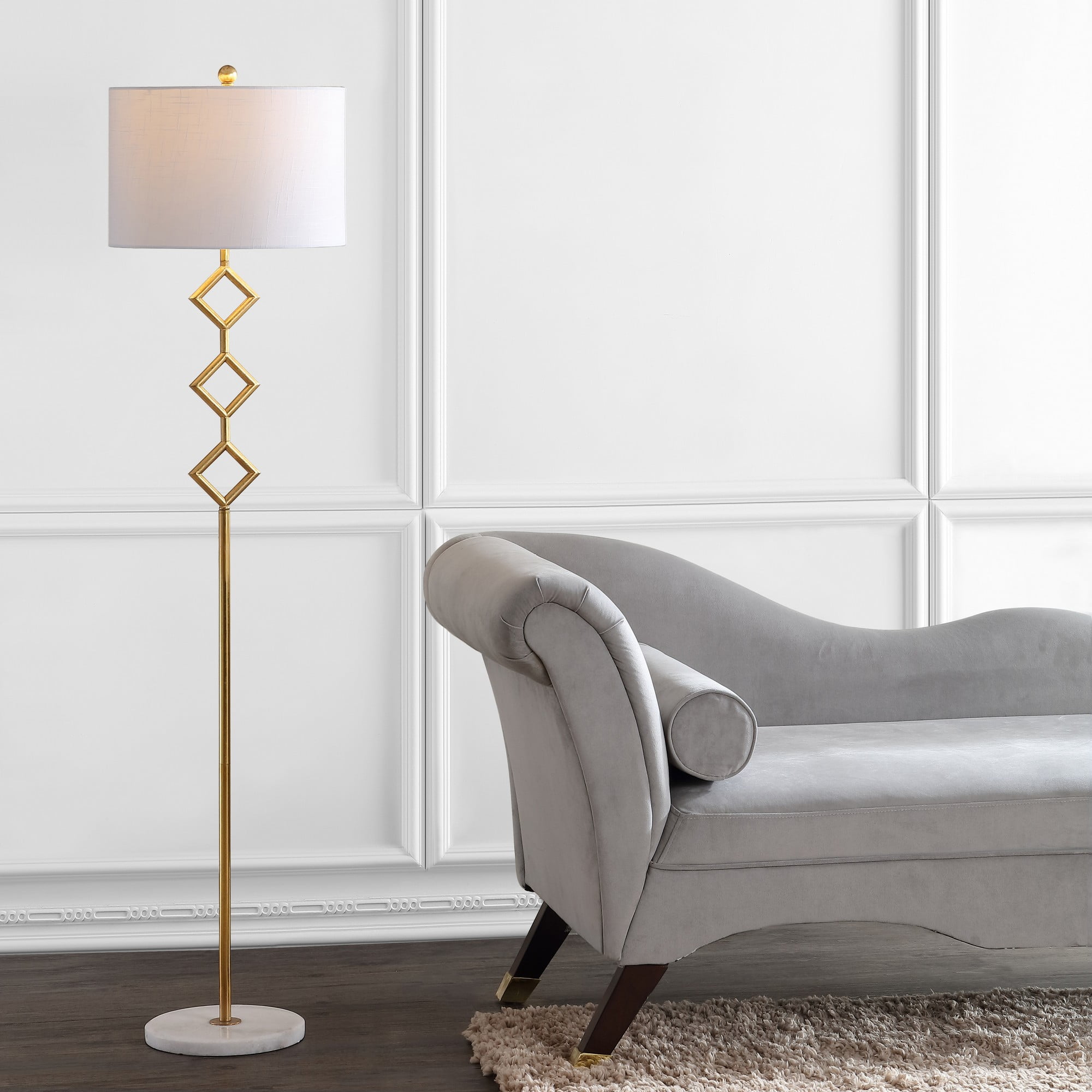 61.5" Gold Metal Floor Lamp with White Linen Shade