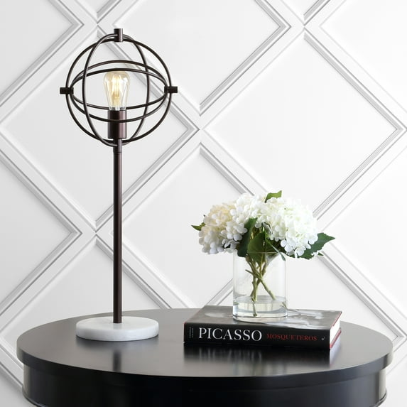 JONATHAN Y Atomic Caged 26.5" Edison Bulb Metal/Marble Modern LED Table Lamp, Oil Rubbed Bronze, JYL1091A