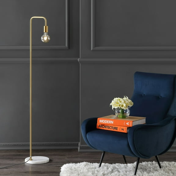 JONATHAN Y Vega 60" Minimalist Edison Metal/Marble Floor Lamp, Gold, JYL1095A