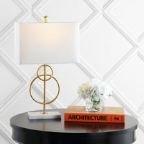 JONATHAN Y Haines 26" Modern Circle Marble/Metal LED Table Lamp, Gold, JYL1096A