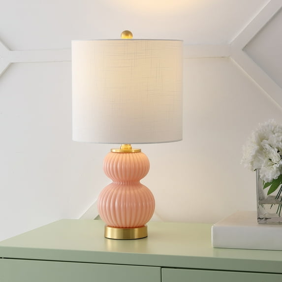 JONATHAN Y Daphne 20" Contemporary Transitional Metal/Glass Ribbed Gourd LED Table Lamp, Pink/Brass Gold, JYL1099B