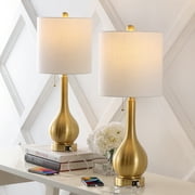 JONATHAN Y Tyler 24 Modern Classic Gourd Iron LED Table Lamp with Pull-Chain with Dual USB Charging Port, Brass Gold Set of 2, JYL1127C-SET2