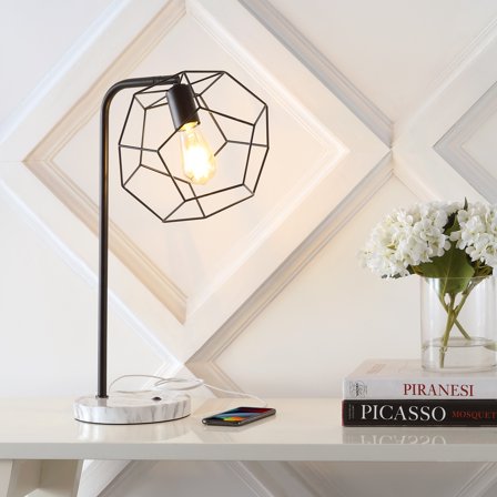 JONATHAN Y Penta 23.5" Industrial Farmhouse Head-Adjustable Iron LED Task Lamp with USB Charging Port, Black, JYL1132A