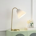 thumbnail image 1 of JONATHAN Y Callie 22" Modern Glam Metal Arc Adjustable Head LED Table Lamp with Pleated Shade, Brass Gold/White, JYL1147A, 1 of 7