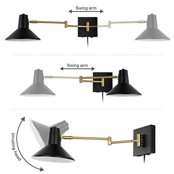 JONATHAN Y JYL1302B Hygge 16" Swing Arm 1-Light Modern Midcentury Iron USB Charging Port LED Sconce Lobby Kitchen Bathroom Bedroom Living Room, Black/Brass Gold, 8.0 in