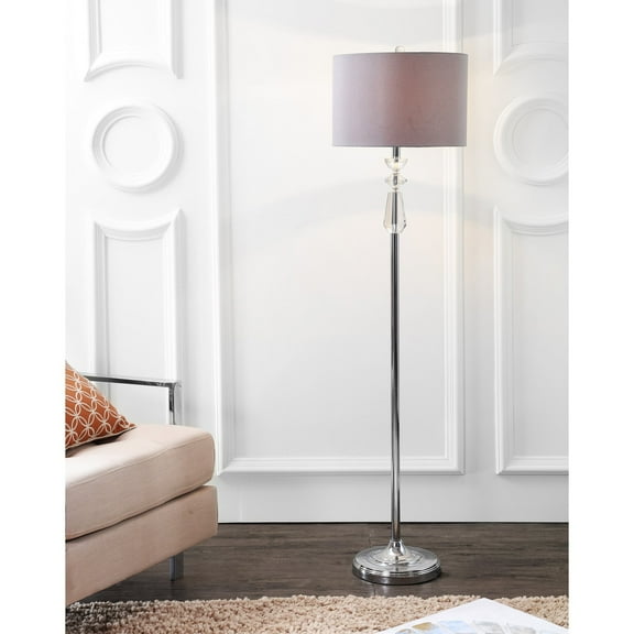 JONATHAN Y Layla 59.5" Crystal / Metal LED Floor Lamp, Clear/Chrome With Gray Shade, JYL2027A